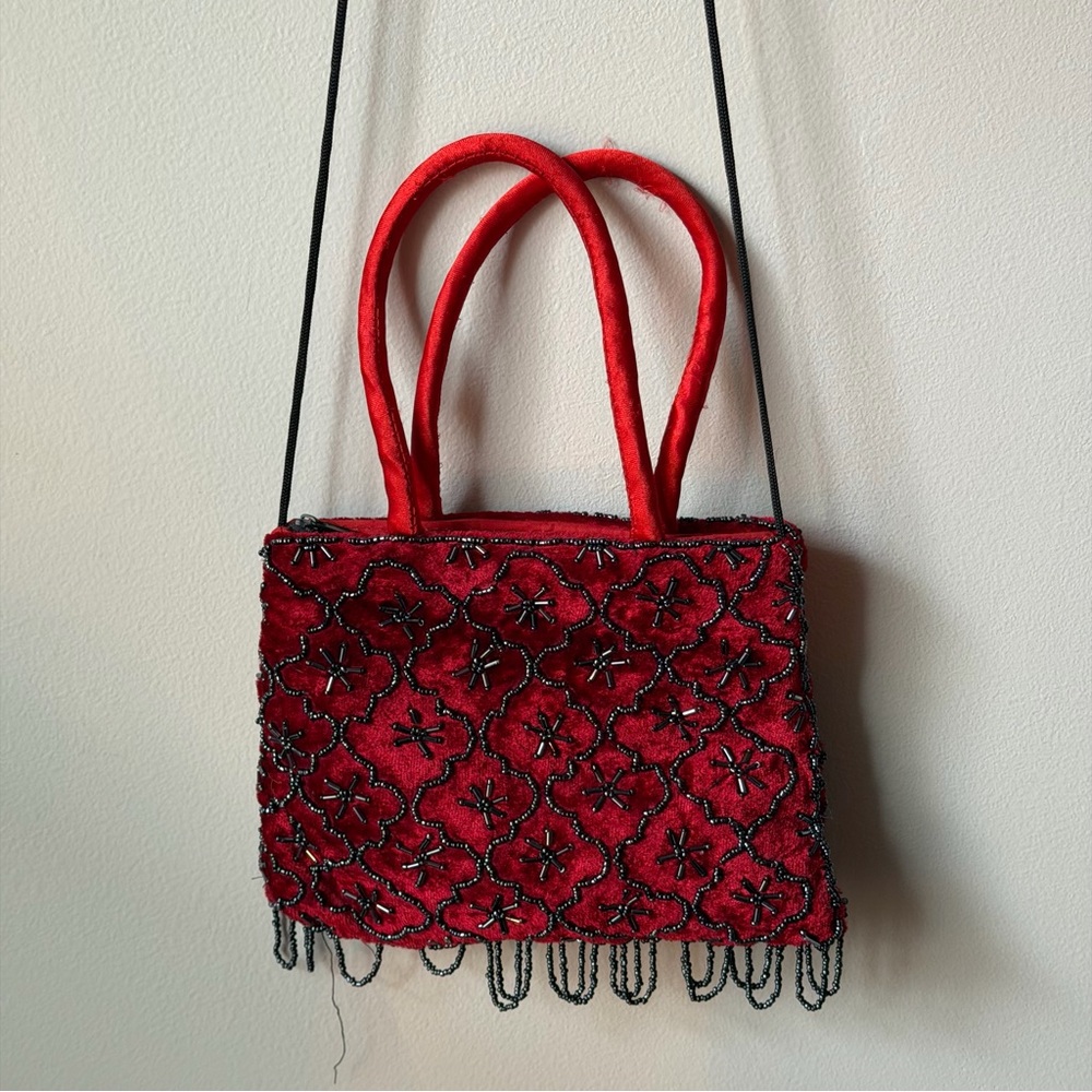 Elegant Red Beaded Handbag